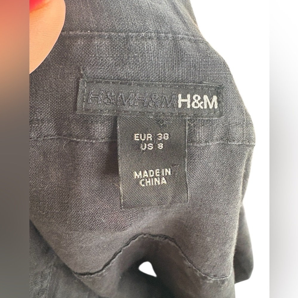 H&M women’s black 3/4 sleeve midi camisole dress 100% linen size 8 preloved - Picture 4 of 12